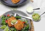 Keto chicken fritters and Avocado tzatziki