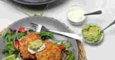 Keto chicken fritters and Avocado tzatziki